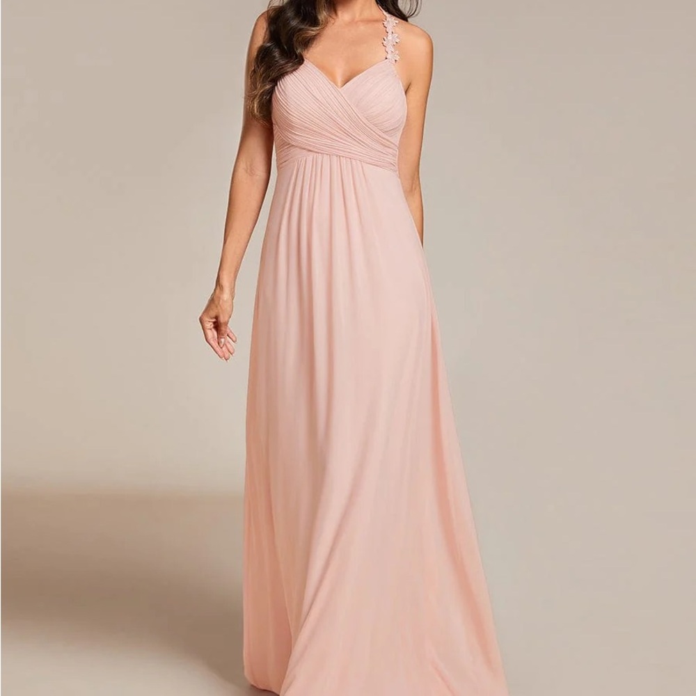 Floral Halter Neck Pleated Backless Bridesmaid Dress in Chiffon